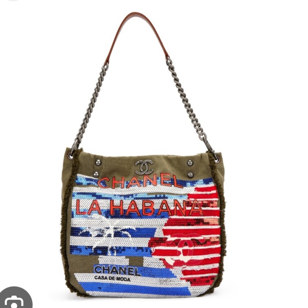 SOLD CHANEL Olive Canvas and Sqeuin Cuba La Habana bag Ruthenium Hardware,2016 - Picture 9 of 12